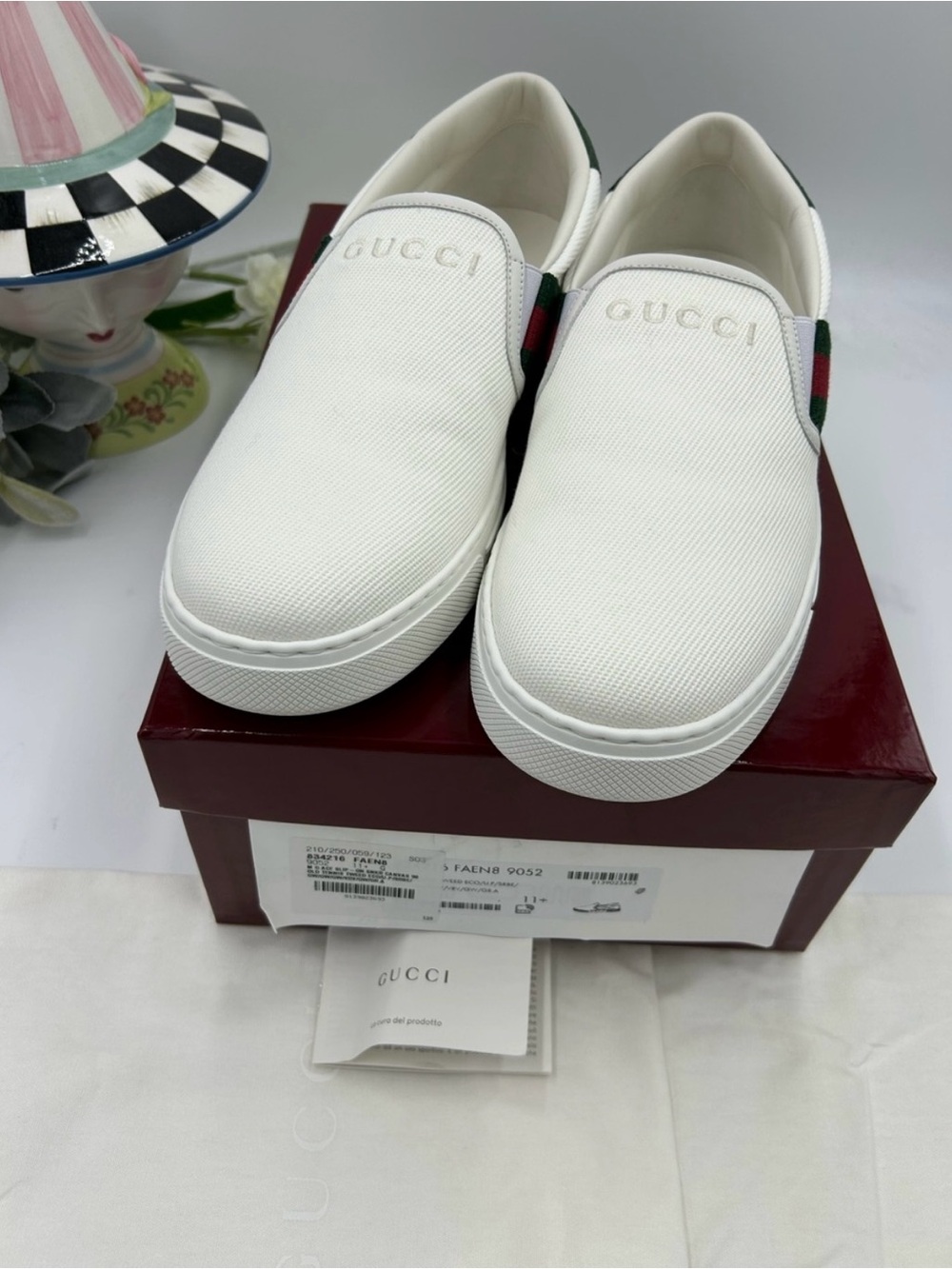 Men’s Gucci white canvas ace slip on sneakers sz 11.5 fits 12.5US made in Italy - Picture 7 of 13